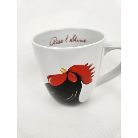 Rise‎ And Shine! Mary-Lake Thompson Coffee Mug Chicken Black Rooster Crowing Cup - Picture 1 of 10